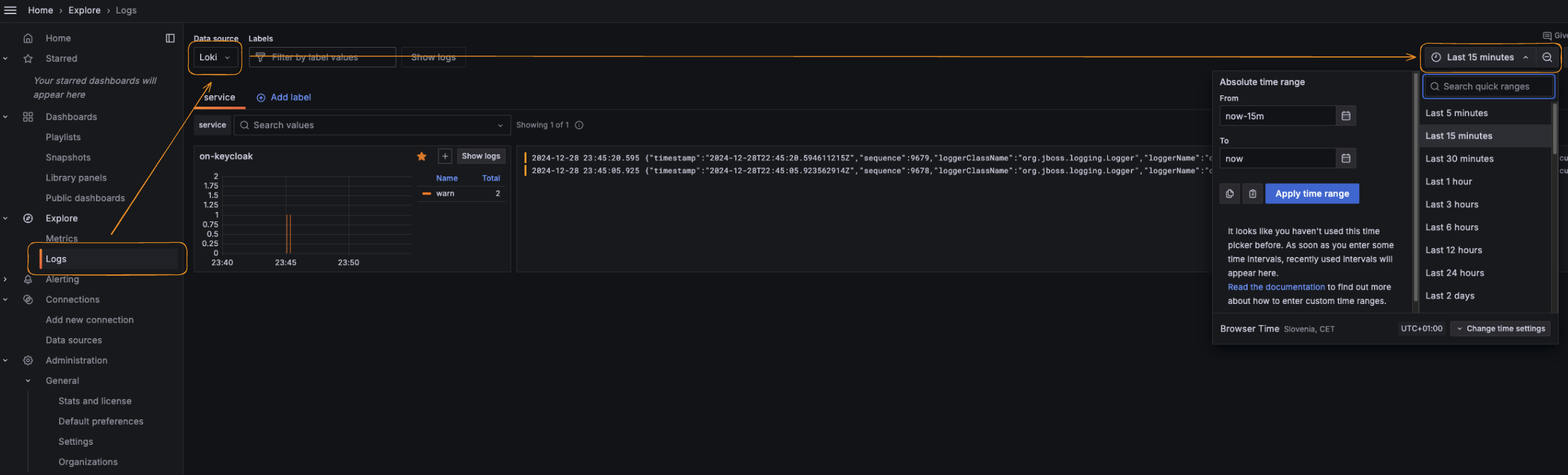 Grafana logs